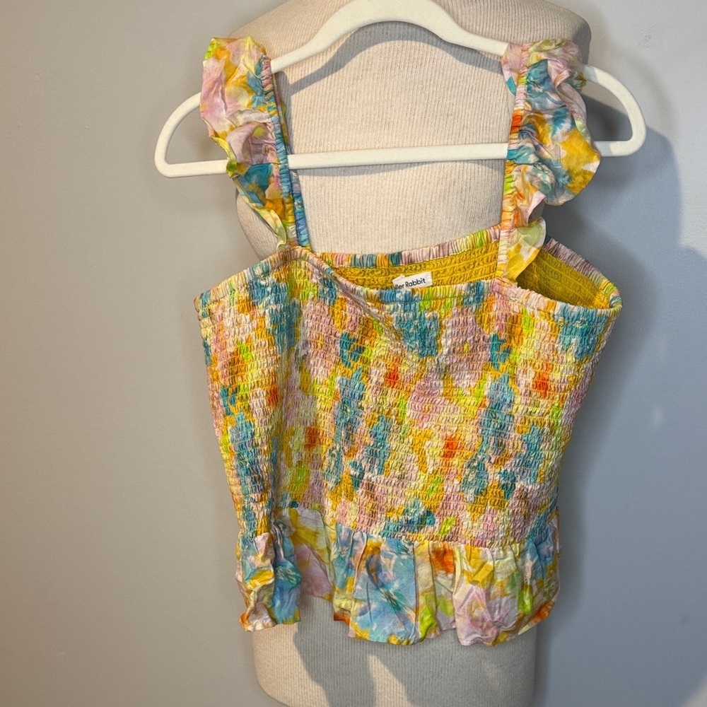 Roller Rabbit Colorful Smocked Ruffle Tank Top